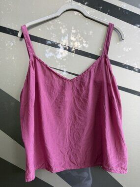 Vintage 80s TESS 100% silk raspberry pink babydoll tank strappy 14(XL) festival